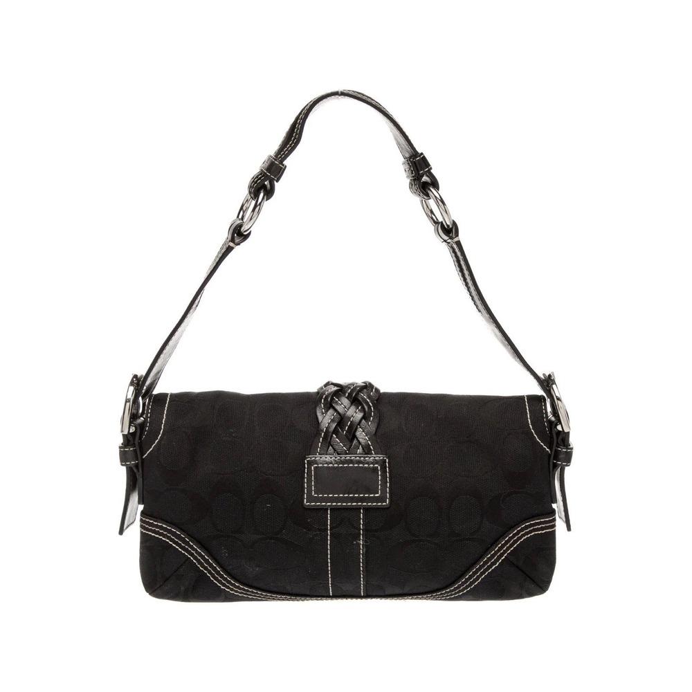 Vintage COACH 3628 Signature Baguette Mini Bag Soho Black Canvas Buckle Leather - Picture 5 of 9